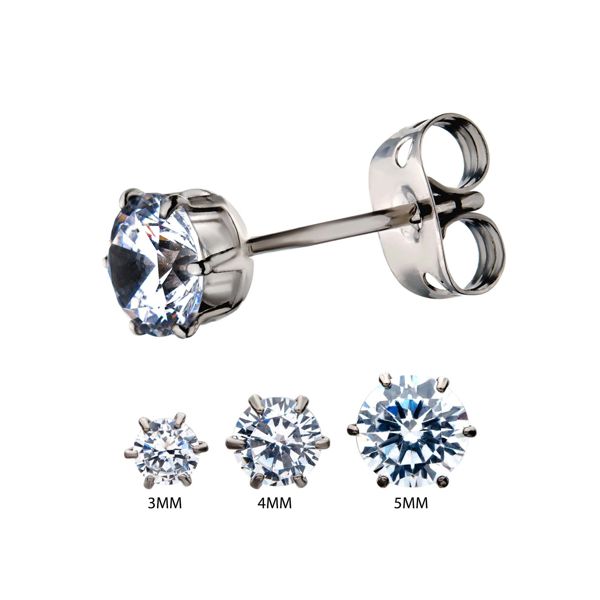 INOX Titanium & Clear CZ Post Earrings - Studs